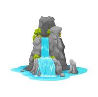 Cartoon mountain waterfall, isolated water cascade vector
