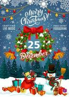 Christmas fair invitation with gifts and snowman vector