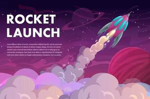 Rocket launch to galaxy space, fast start theme vector