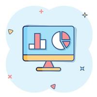 Website analytics icon in comic style. SEO data cartoon vector illustration on white isolated background. Computer diagram splash effect business concept.