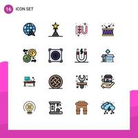 conjunto de 16 iconos de interfaz de usuario modernos símbolos signos de dinero signo de corazón de dólar instrumento de música elementos de diseño de vectores creativos editables