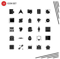 Set of 25 Vector Solid Glyphs on Grid for smartphone application online laboratory data mobile app store secure Editable Vector Design Elements