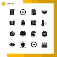 Group of 16 Solid Glyphs Signs and Symbols for talk discussion paper conversation lemon Editable Vector Design Elements