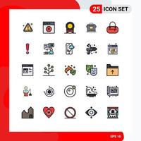 25 Universal Filled line Flat Color Signs Symbols of danger fashion license bag rice Editable Vector Design Elements