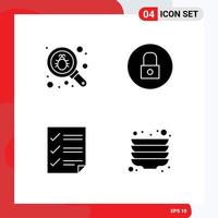 Modern Set of 4 Solid Glyphs Pictograph of bug data security media player page Editable Vector Design Elements