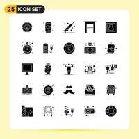 Group of 25 Modern Solid Glyphs Set for photo furniture drink desk syringe Editable Vector Design Elements