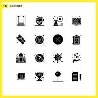 Pack of 16 creative Solid Glyphs of options control wellness configuration setting Editable Vector Design Elements