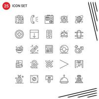 Universal Icon Symbols Group of 25 Modern Lines of regular earth globe hardware circular grid security Editable Vector Design Elements