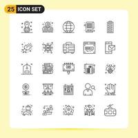 25 líneas universales establecidas para aplicaciones web y móviles energía eléctrica internet batería portapapeles elementos de diseño vectorial editables vector