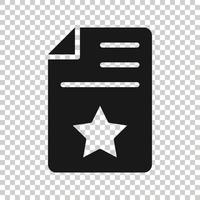 Document with star icon in flat style. Wish list vector illustration on white isolated background. Favorite purchase business concept.