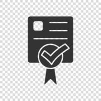 Approve certificate icon in flat style. Document check mark vector illustration on white isolated background. Approval choice business concept.