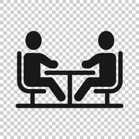 People with table icon in flat style. Teamwork conference vector illustration on white isolated background. Speaker dialog business concept.