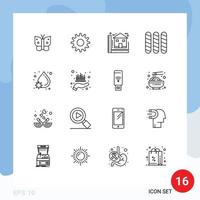 Group of 16 Outlines Signs and Symbols for drop virus blueprint loaf bread Editable Vector Design Elements