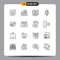 Pack of 16 Modern Outlines Signs and Symbols for Web Print Media such as achievement chinese learning china monitor Editable Vector Design Elements