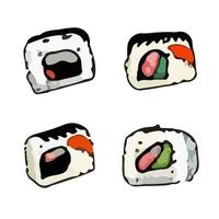 Sushi set. Rolls, gunkan, temaki and ikura. Great set of various different types of sushi vector