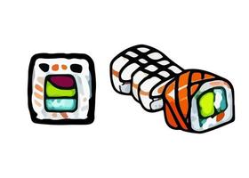 rollos, gunkan, temaki e inari. gran conjunto de varios tipos diferentes de sushi aislado sobre fondo blanco. vector