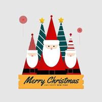 flat merry christmas greeting card with christmas tree and santa claus vector