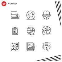 Group of 9 Outlines Signs and Symbols for globe file scary report card Editable Vector Design Elements