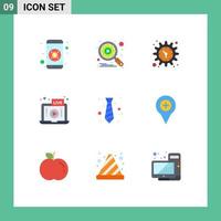 Modern Set of 9 Flat Colors and symbols such as wear dress setting laptop video Editable Vector Design Elements