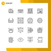 Group of 16 Outlines Signs and Symbols for asset property key estate video Editable Vector Design Elements