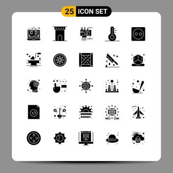 paquete de 25 signos y símbolos de glifos sólidos modernos para medios de impresión web, como elementos de diseño de vectores editables de ingeniería de temperatura de monumento de termómetro de placa de conexión