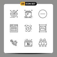 9 User Interface Outline Pack of modern Signs and Symbols of resources arrows circle website page Editable Vector Design Elements