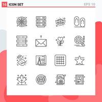 Set of 16 Commercial Outlines pack for multimedia database carnival travel flops Editable Vector Design Elements