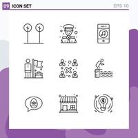 9 User Interface Outline Pack of modern Signs and Symbols of business businessman communications achieve social Editable Vector Design Elements