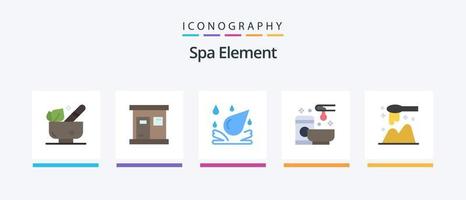 Spa Element Flat 5 Icon Pack Including scoop. web. water drop. wax. service. Creative Icons Design vector