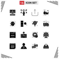 Universal Icon Symbols Group of 16 Modern Solid Glyphs of data sheep upload lamb face Editable Vector Design Elements