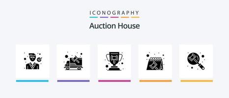 Auction Glyph 5 Icon Pack Including law. date. court. calendar. court auction. Creative Icons Design vector