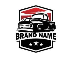 The best 1970's old truck logo for the trucking industry. isolated white background view from side. vector