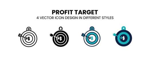 Profit target icon in outline, thin line, solid, filled and flat style. Vector illustration of two colored and black profit target vector icons designs can be used for mobile, ui, web