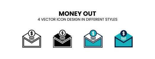 Money out icon in outline, thin line, solid, filled and flat style. Vector illustration of two colored and black money out vector icons designs can be used for mobile, ui, web