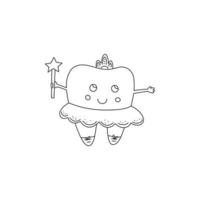 Funny tooth fairy doodle for coloring on white background vector