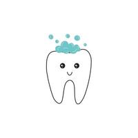 Funny tooth with bubbles doodle vector illustration isolated on white background