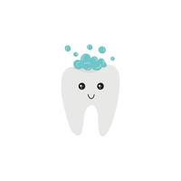 Funny Tooth with bubbles doodle vector illustration. Isolated on white background