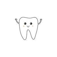 Funny tooth happy doodle vector illustration isolated on white background