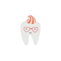 Funny Tooth with toothpaste doodle vector illustration. Isolated on white background