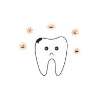 diente divertido con ilustración de vector de garabato de caries. aislado sobre fondo blanco