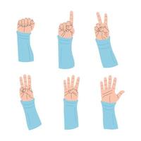 Hands counting by showing fingers. Hand drawn vector illustration.