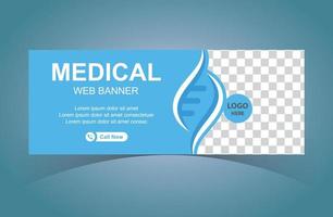 plantilla de diseño de banner web médico con signo de adn. banner médico de marketing digital. vector