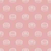 patrón sin costuras con pasteles de luna sobre fondo rosa. diseño de comida asiática para telas, textiles para el hogar, papel para envolver vector