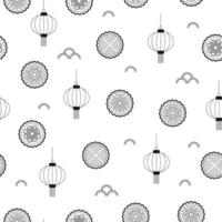 Mooncake and lantern seamless pattern. Asian food design for fabric, home textile, wrapping paper vector