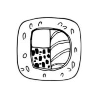 Hand drawn Japanese sushi uramaki roll. Asian food doodle Illustration. Sushi bar vector