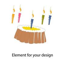 Cake and candles of different colors. Name day. Birthday. illustration isolated on a white background.. vector