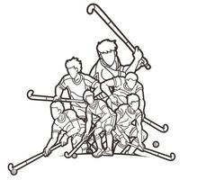 esbozar un grupo de jugadores masculinos de deporte de hockey sobre césped vector