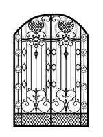 bosquejo forjado de las puertas. forja artística. diseño de puerta de hierro. ilustración aislada sobre fondo blanco. exterior. Puerta del jardín vector