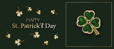 Saint Patricks Day. Greeting card or flyer. Place for text insertion. Dark green background. Bright satin ribbon and bow. vector