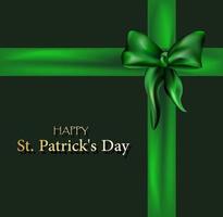 Saint Patricks Day. Greeting card or flyer. Place for text insertion. Dark green background. Bright satin ribbon and bow. vector